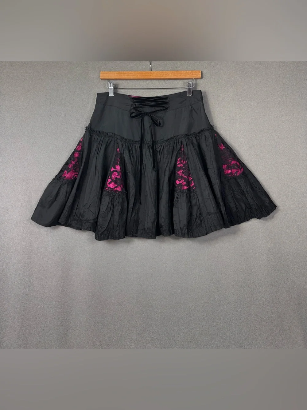 Betsey Johnson Whimsigoth Fairygrunge Black Skirt with Hot Pink Lace Inset
